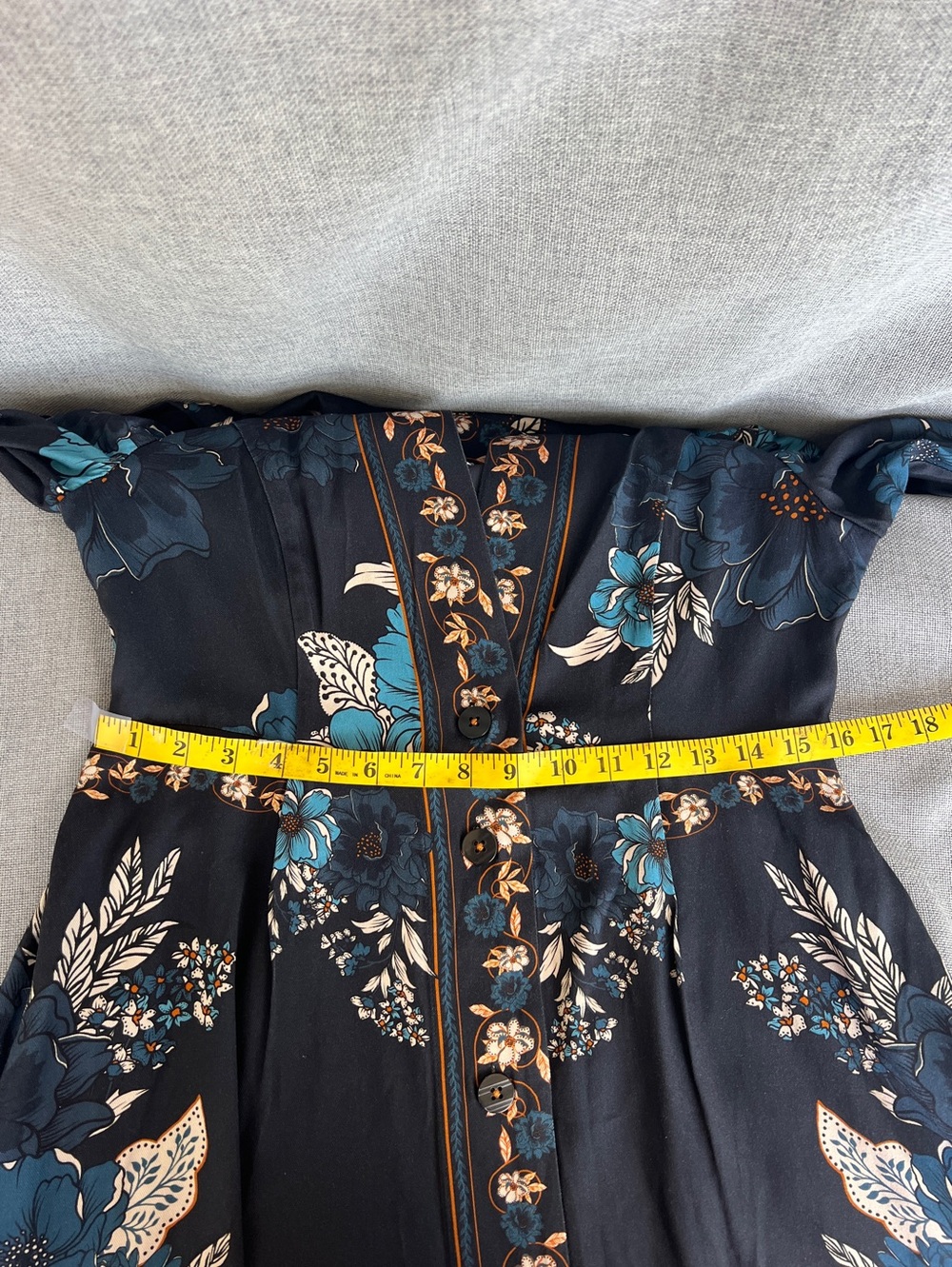 Caroline Constas rayon floral boho long sleeve button down MIDI dress navy - Picture 14 of 16